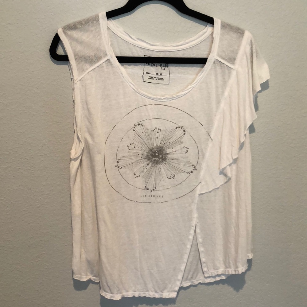 Free People white shirt asymmetrical flower shirt